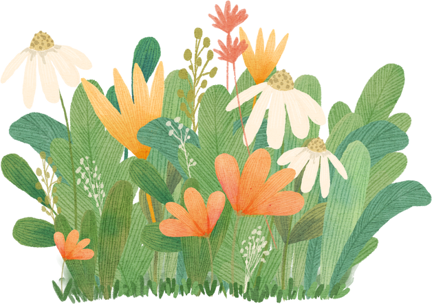 Grass Bush Watercolor with Flower Illustration